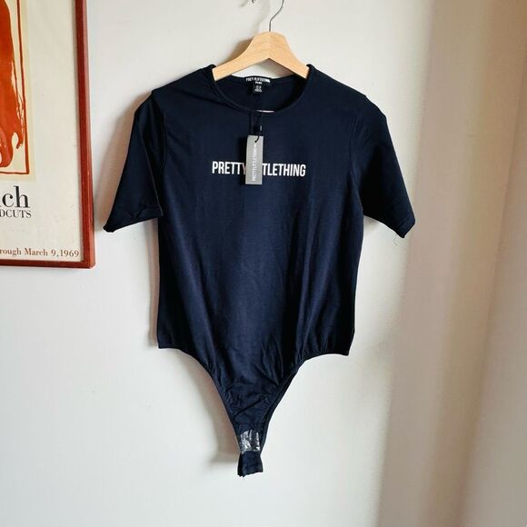 NWT PrettyLittleThing Plus Navy Logo Bodysuit – Short Sleeve – Size 16 - Picture 3 of 11
